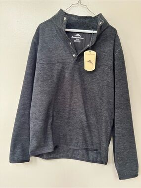 NWT Tommy Bahama Bay Retreat Charcoal Black Snap-Placket Pullover Size Large